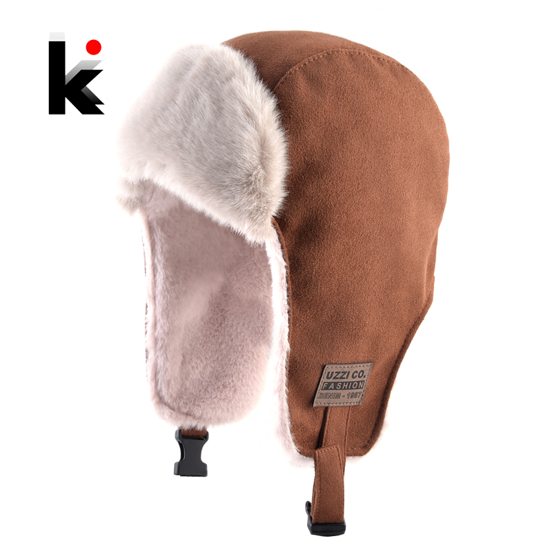 Winter Trapper Hat - Bomber Hat With Earmuffs Faux Leather