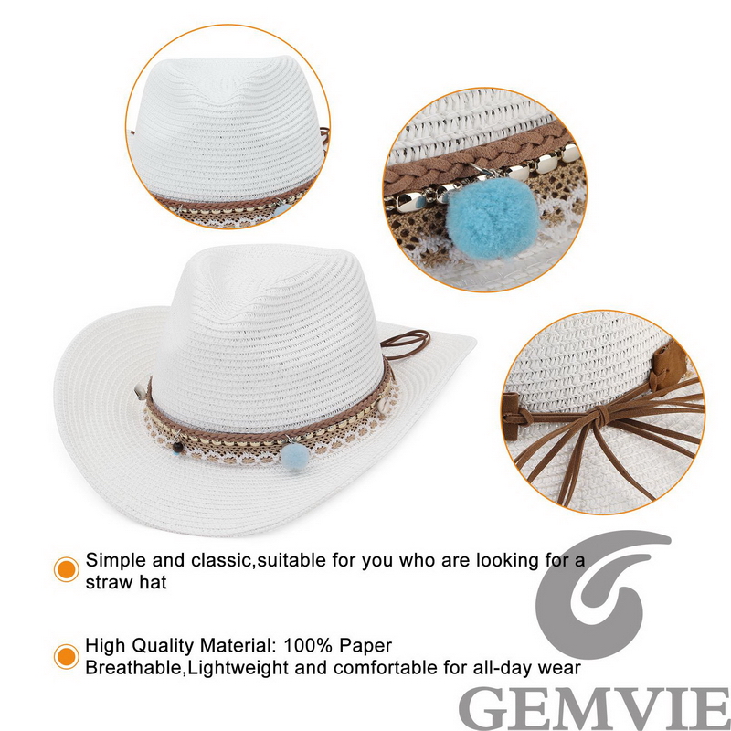 GEMVIE 4 Color Retro Outdoor S - Cowboy Hat Straw 评论和价格