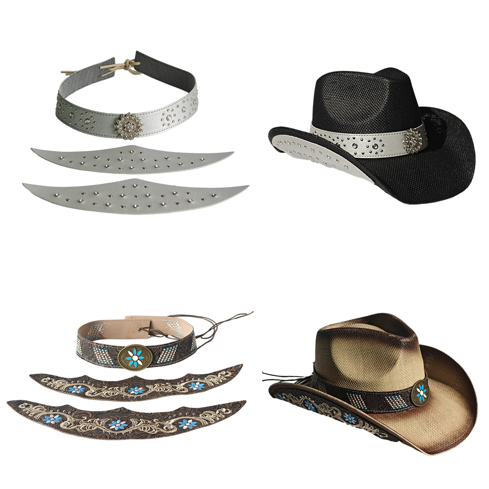 Cowboy Hat Three-piece Set Acc - Cowboy Hat Straw 评论和价格