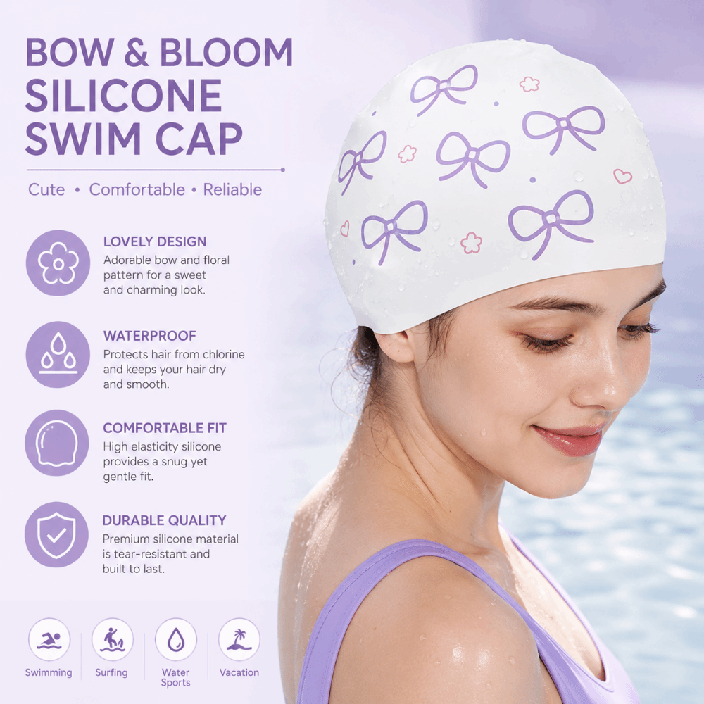 Creative Bow Print Swimming Ha - Swim Hat Silicone 评论和价格